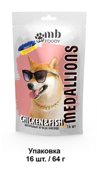 Медальйон CHIKEN&FISH/курка та риба, для собак, ласощі та ласощі для собак усіх порід і віку 16 шт / 64 г 00-00000795 фото
